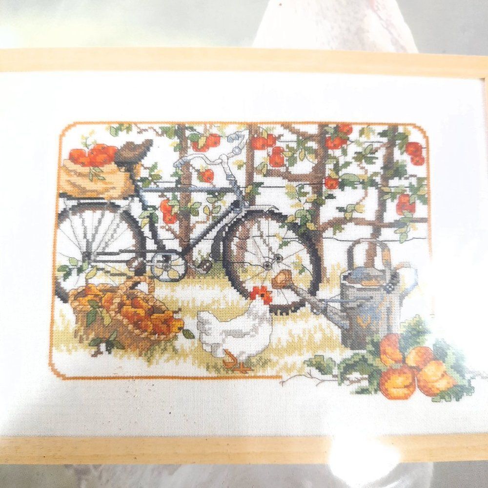Permin of Copenhagen needlework cross stitch kit farm chicken hen bike 12-1150a - Picture 2 of 4